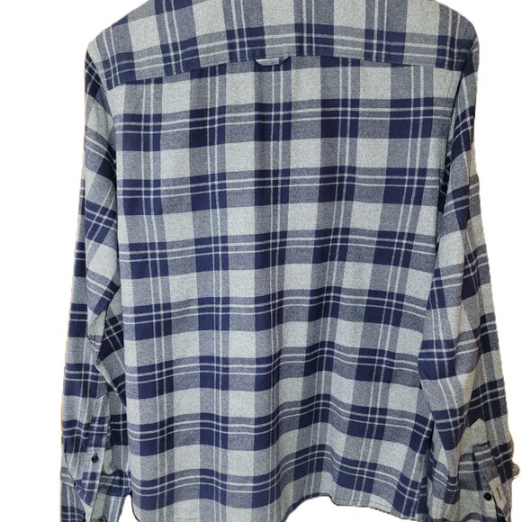 Nordstrom Men's Shop Slim Fit Flannel Long Sleeve Shirt Medium Blue / Grey Plaid - Picture 2 of 15